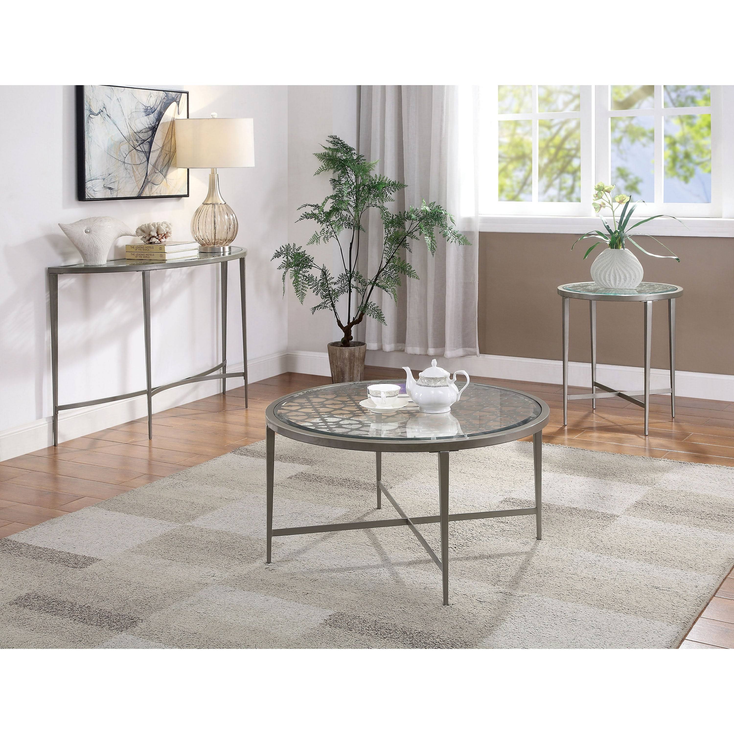 Furniture of America FAGE Contemporary Silver Glass Top End Table - White