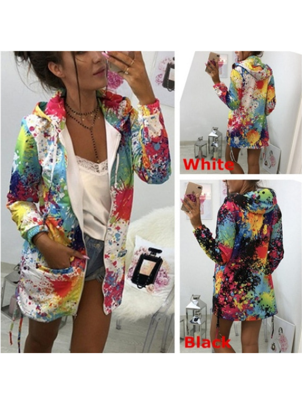 Hoodie Vintage Floral-Print Long Sleeve Coat
