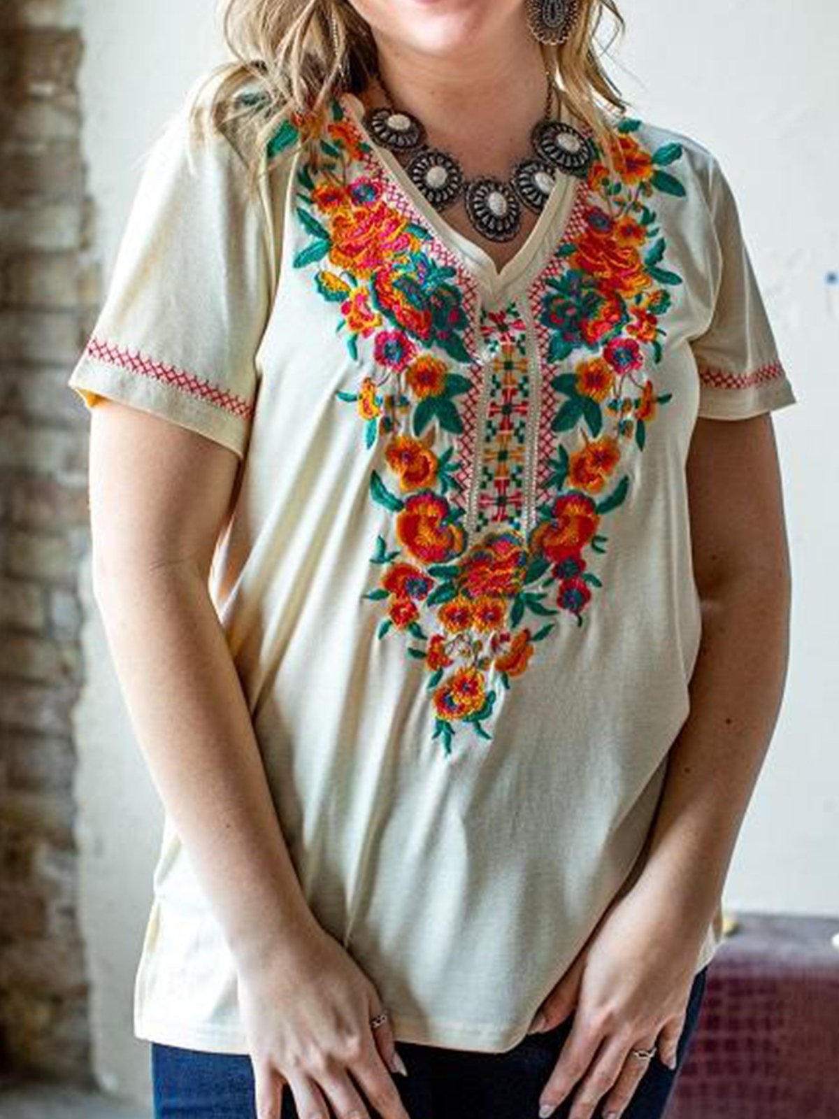 Vintage Printed Shift Short Sleeve Shirts & Tops