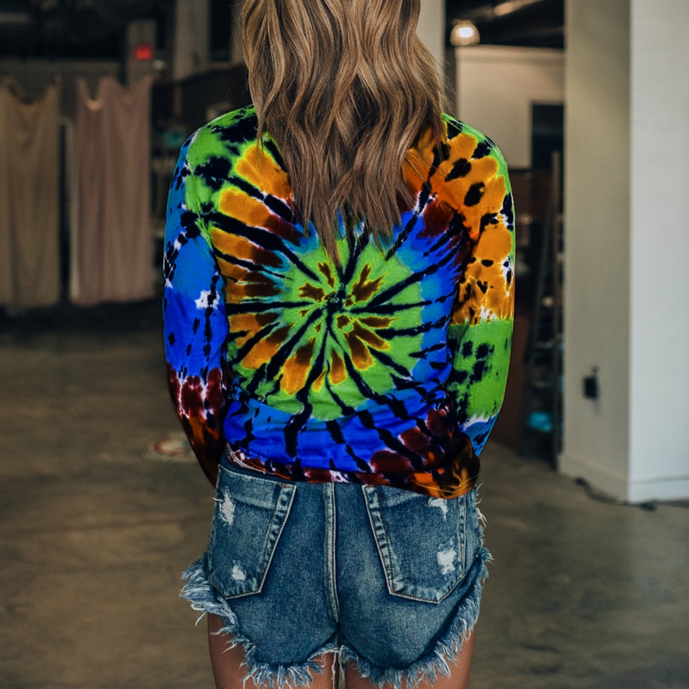 Fall Tie Dye O Neck Shirt with Full Sleeves