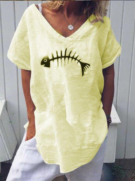 Simple & Basic Short Sleeve Cotton Shirts & Tops