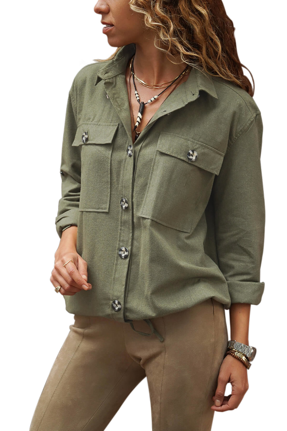 Green Buttoned Shirt with Pockets