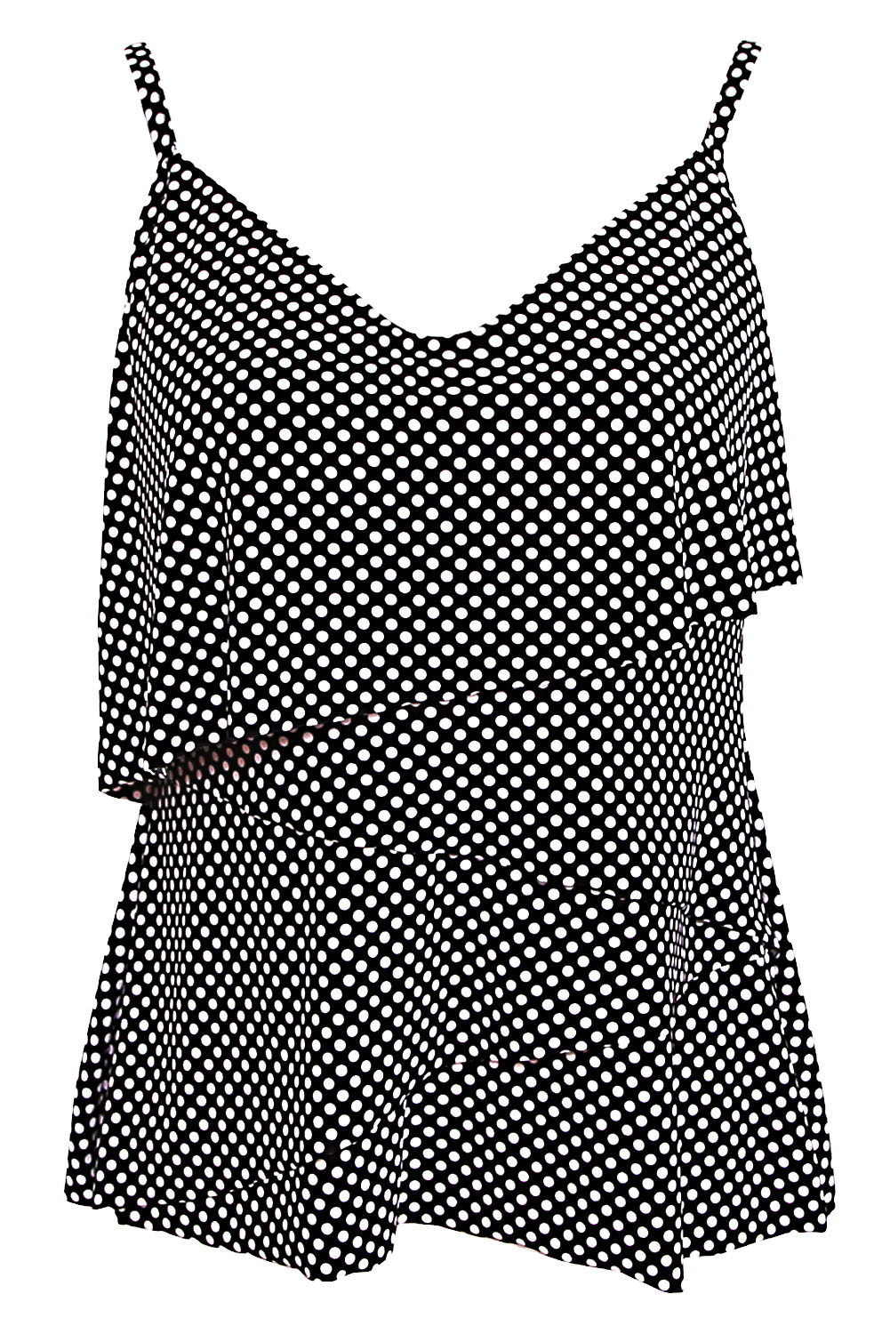White Polka Dot Black Cami Swim Top