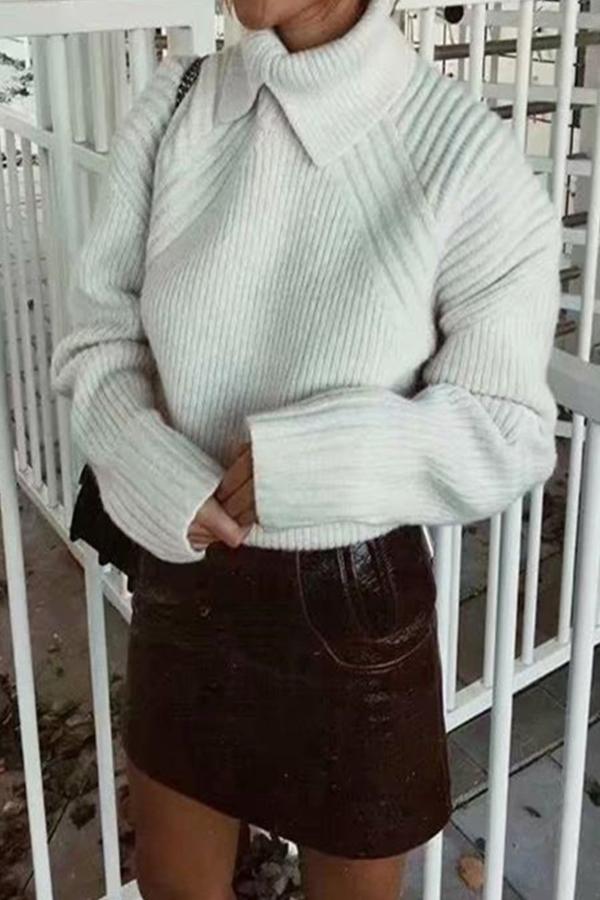 Sweet Chic Loose Solid Color High Collar Long Sleeve Sweater