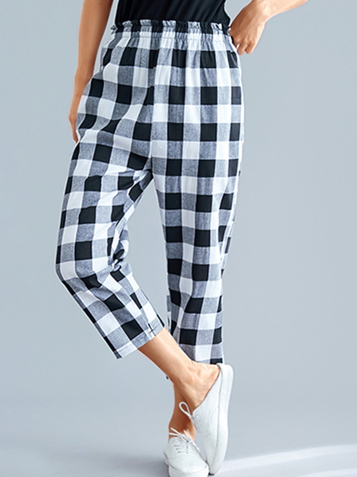 Plus Size Women Vintage Plaid Loose Casual Pants