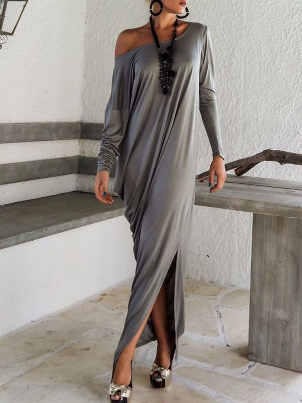 Batwing One Shoulder Casual Dress