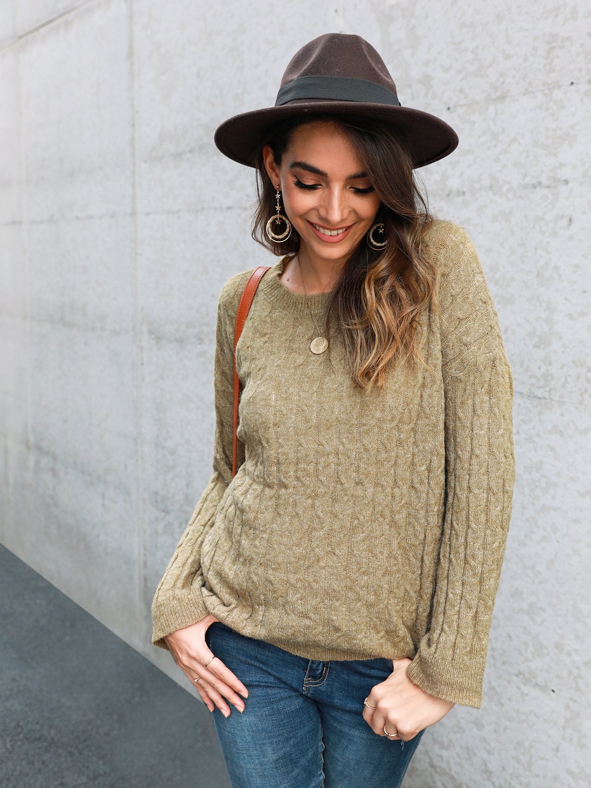 Sweet Crew Neck Knitted Knitted Sweater
