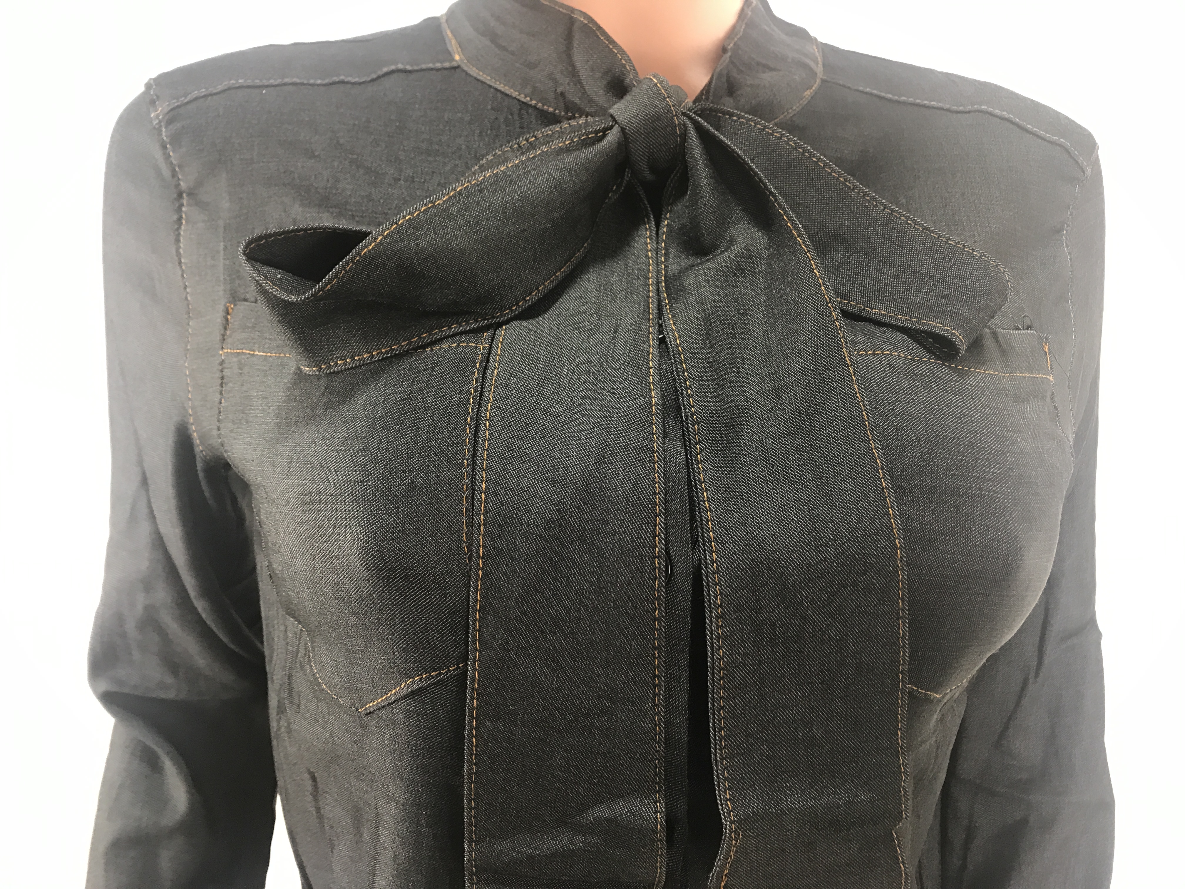Black Denim Tied Fitting Blouse
