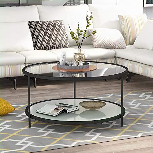 36��� Tempered Glass Metal Coffee Table w/ Stained White Tempered Glass / 2-Tier