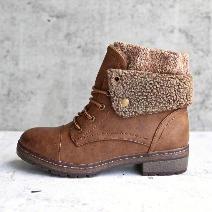 Winter Handmade Leather Knit Sweater Cuff Ankle Boots