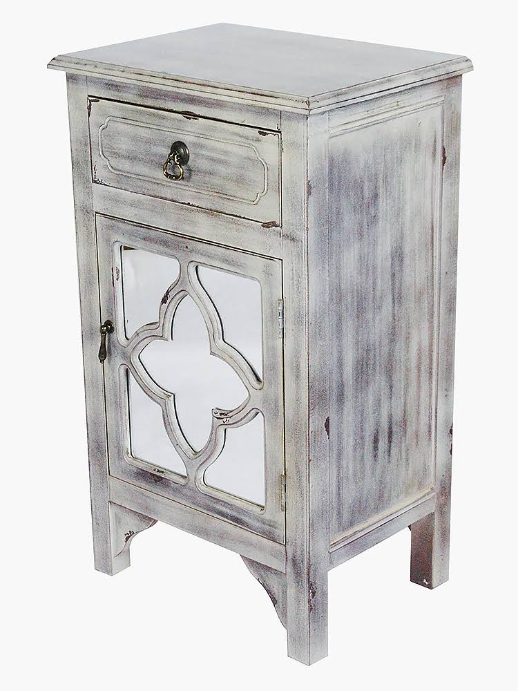 Gray Wash Wood Mirrored Glass Accent Cabinet with A Drawer and A Door
