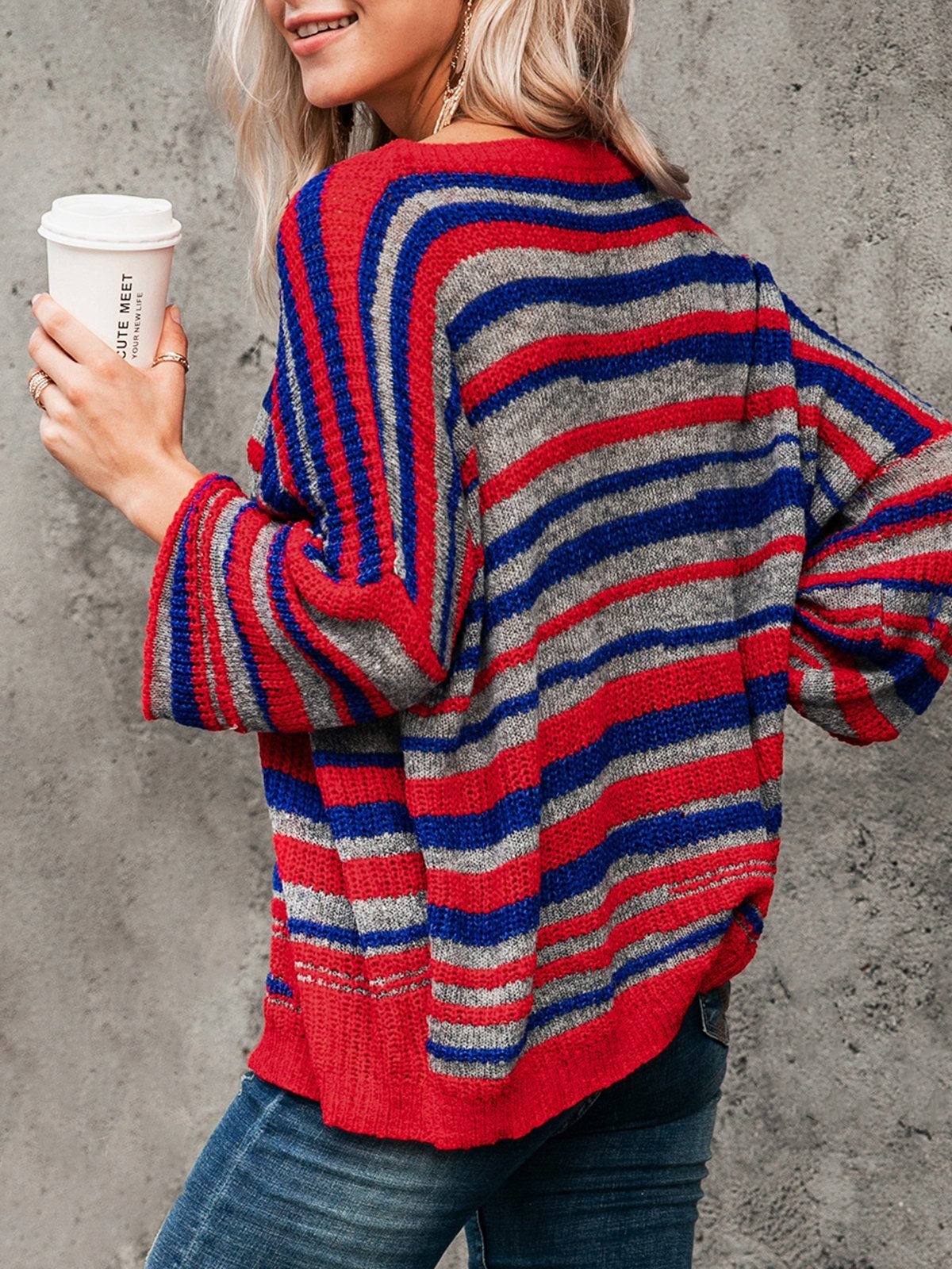 Basic Striped Scoop Neckline Sweater