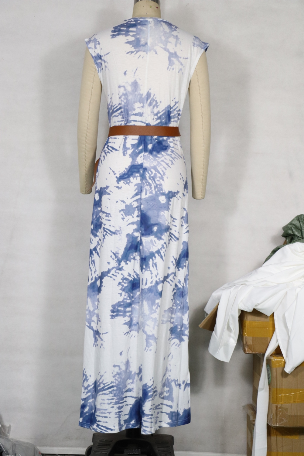 Summer Tie Dye Slit Long Dress with Belt