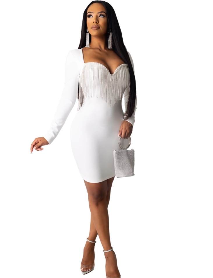 Sexy Long Sleeves Fringe Party Dress