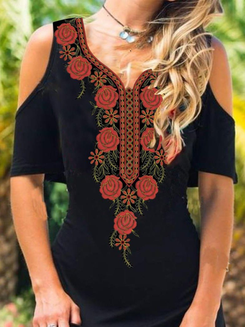 Cotton-Blend Holiday Sheath Floral Dresses