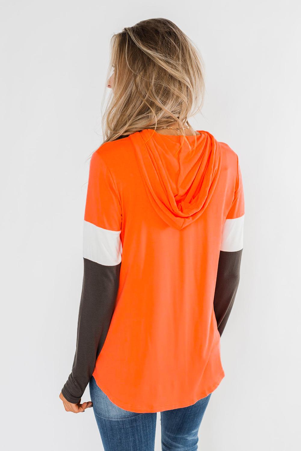 Orange Colorblock Long Sleeve Hoodie