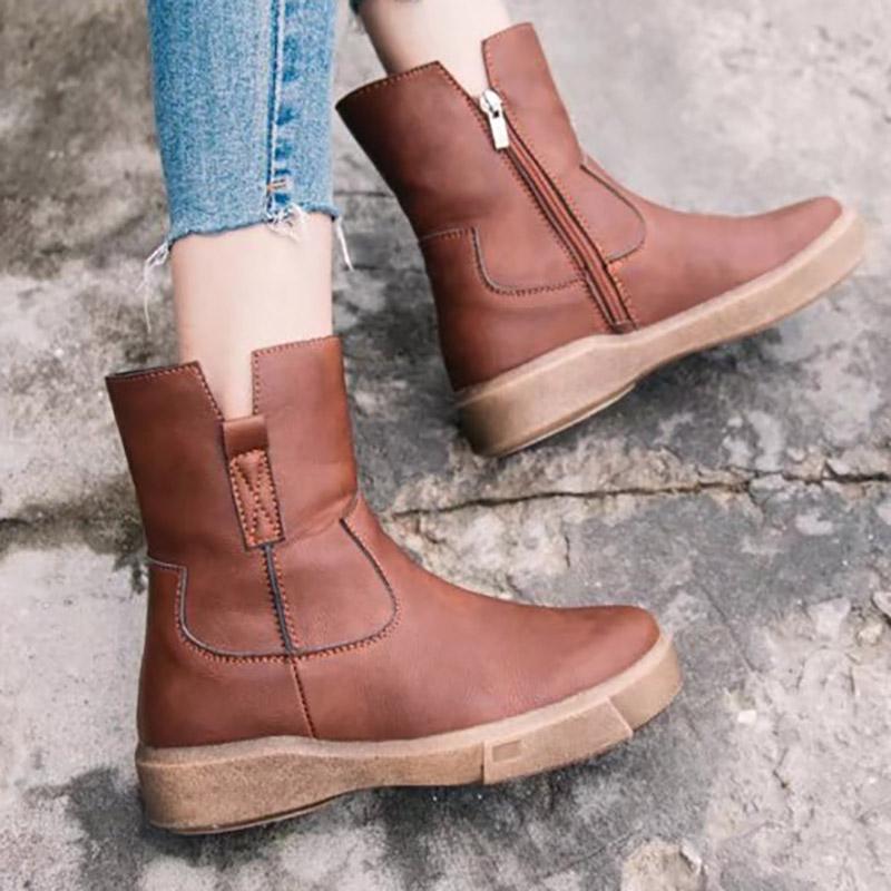 Womens PU Chunky Heel Zipper Martin Boots