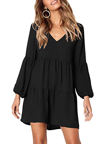 Amoretu Women Summer Tunic Dress V Neck Casual Loose Flowy Swing Shift Dresses