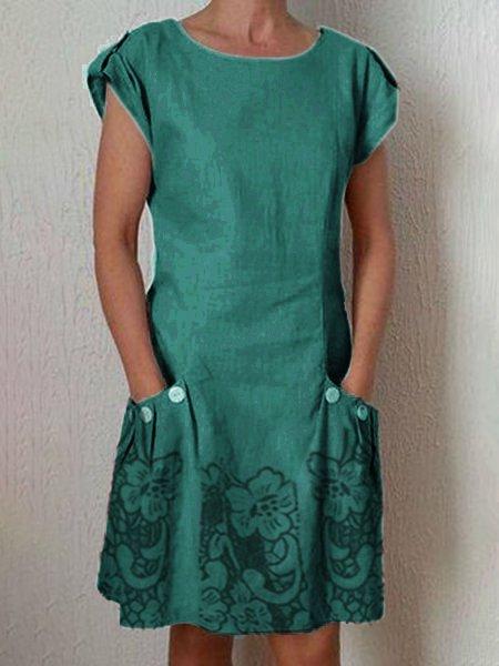 Simple & Basic Round Neck Pockets Short Sleeve Dresses