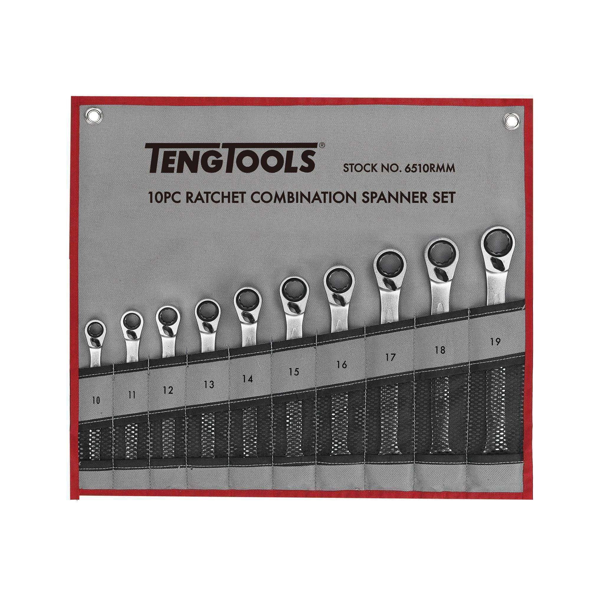 Teng Tools �C 10 Piece Ratchet Spanner Set 8-19mm �C TEN-O-6510RMM