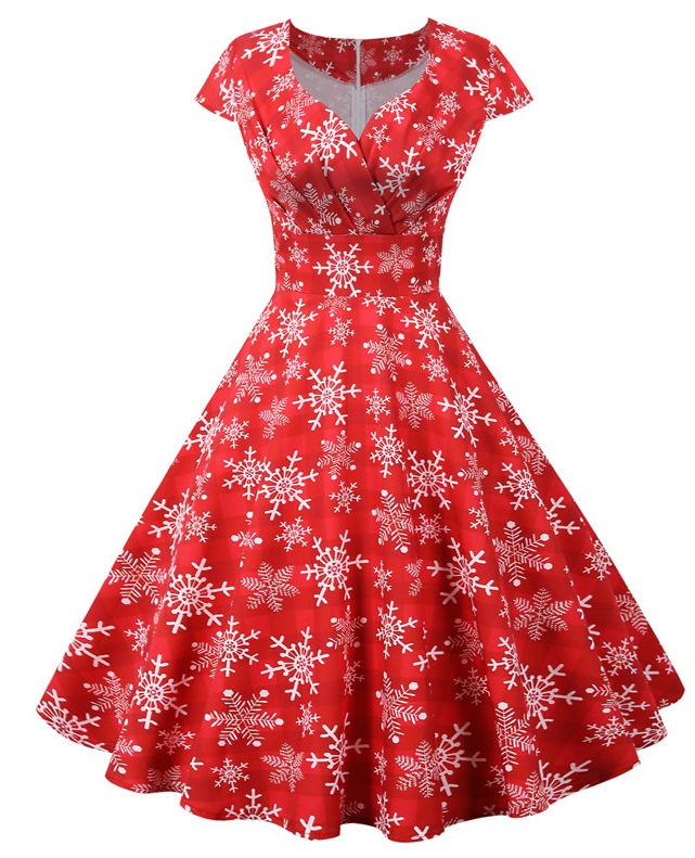 Christmas Print Vintage Women Skater Dress