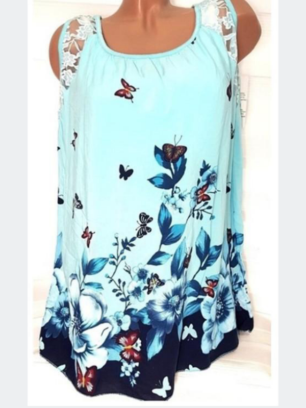 Sleeveless Floral-Print Cotton Shirts & Tops