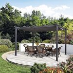 PURPLE LEAF 10�� X 13�� Outdoor Retractable Pergola with Sun Shade Canopy Patio Metal Shelter for Garden Porch Beach Pavilion Grill Gazebo Modern Yard Grape Trellis Pergola, Gray