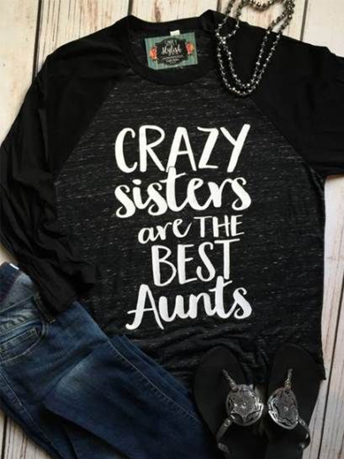 Black Long Sleeve Cotton-Blend Shirts & Tops