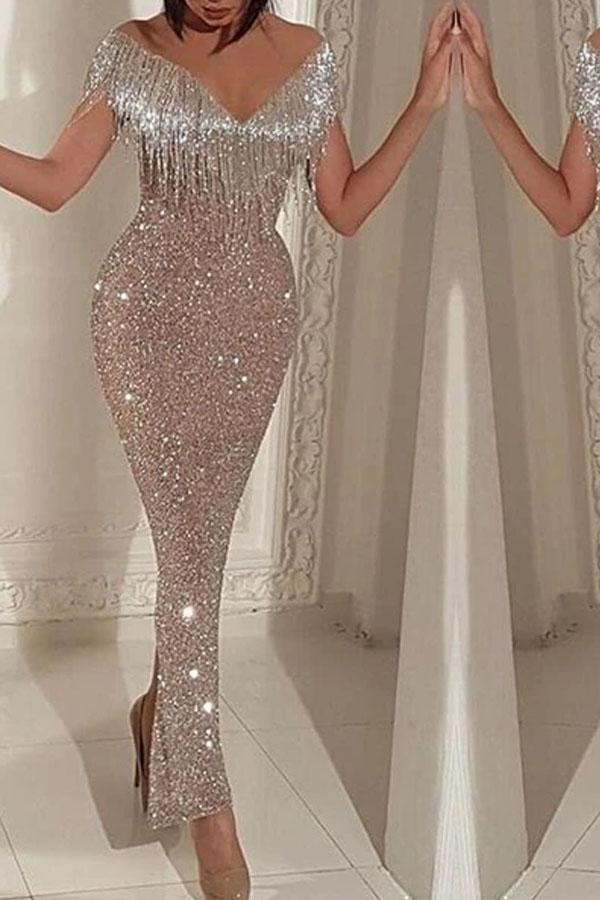 Fashion Deep V Tassel Sleeveless Bodycon Dresses