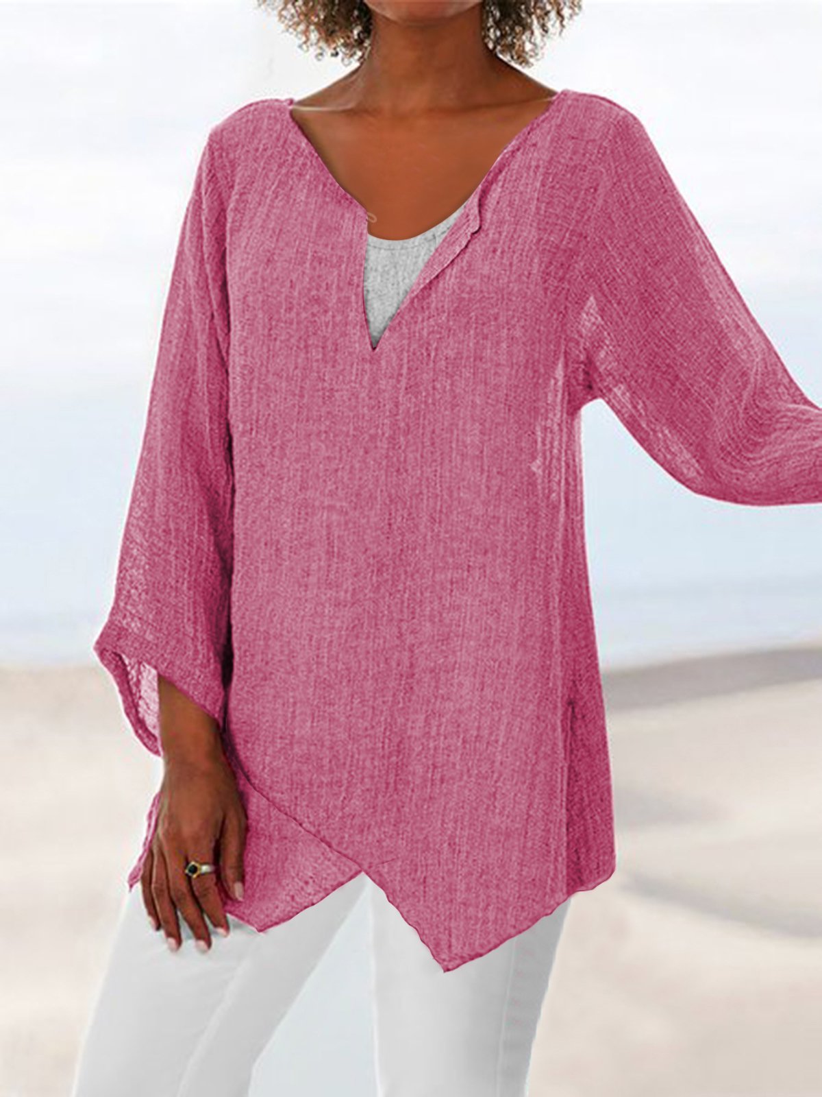 Plus Size Loose Linen Women Summer Blouses