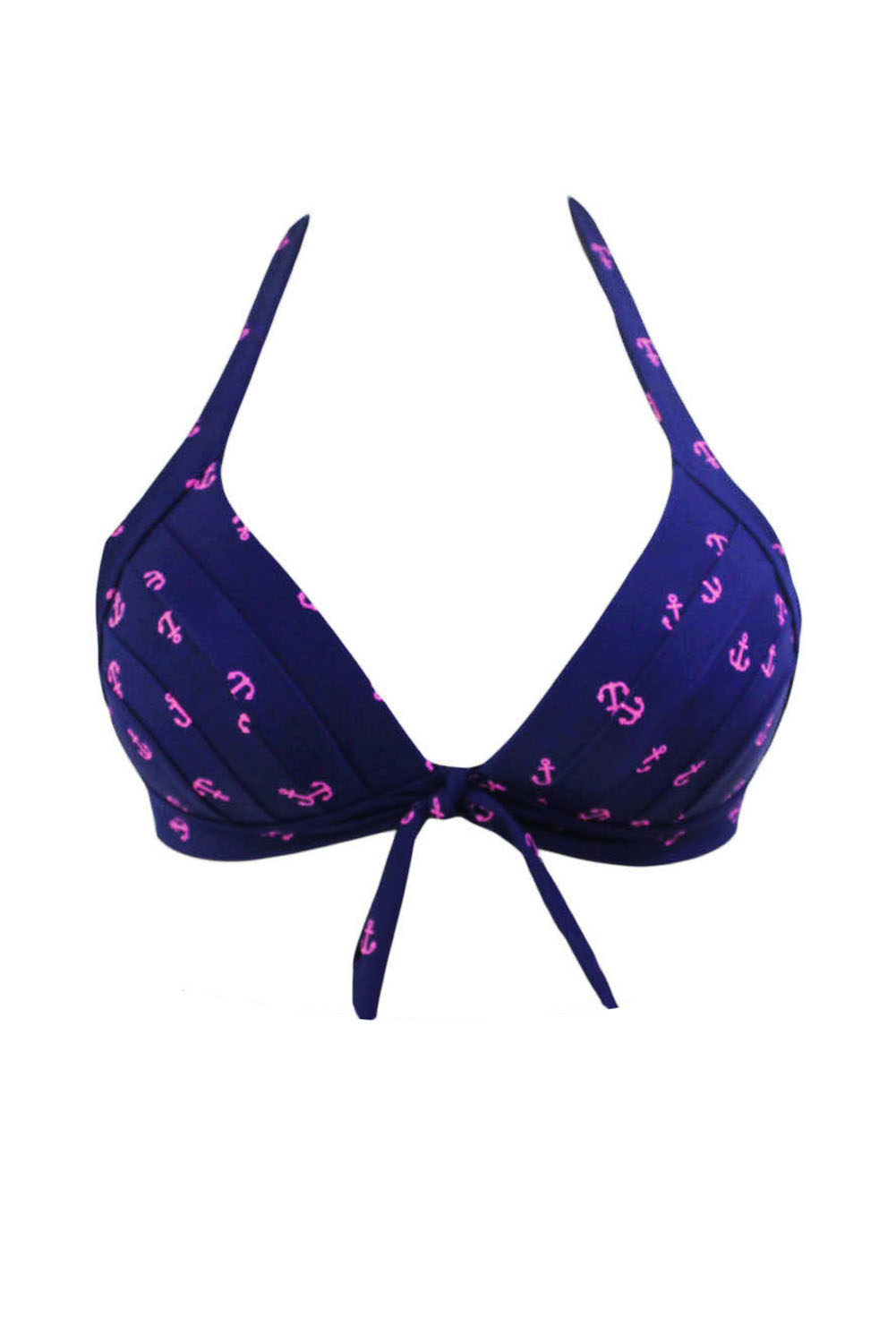 Anchor Print Navy Retro Tie Front Bikini Top