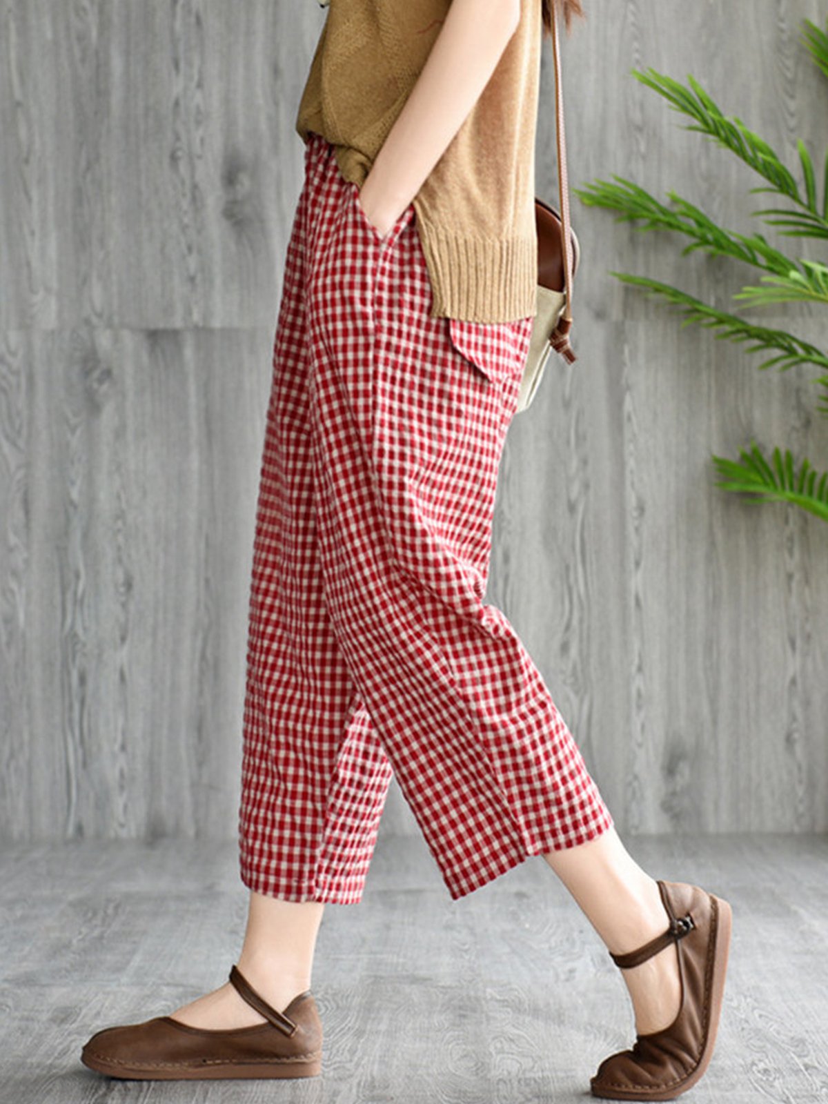 Plaid Elastic Waist Vintage Harem Pants