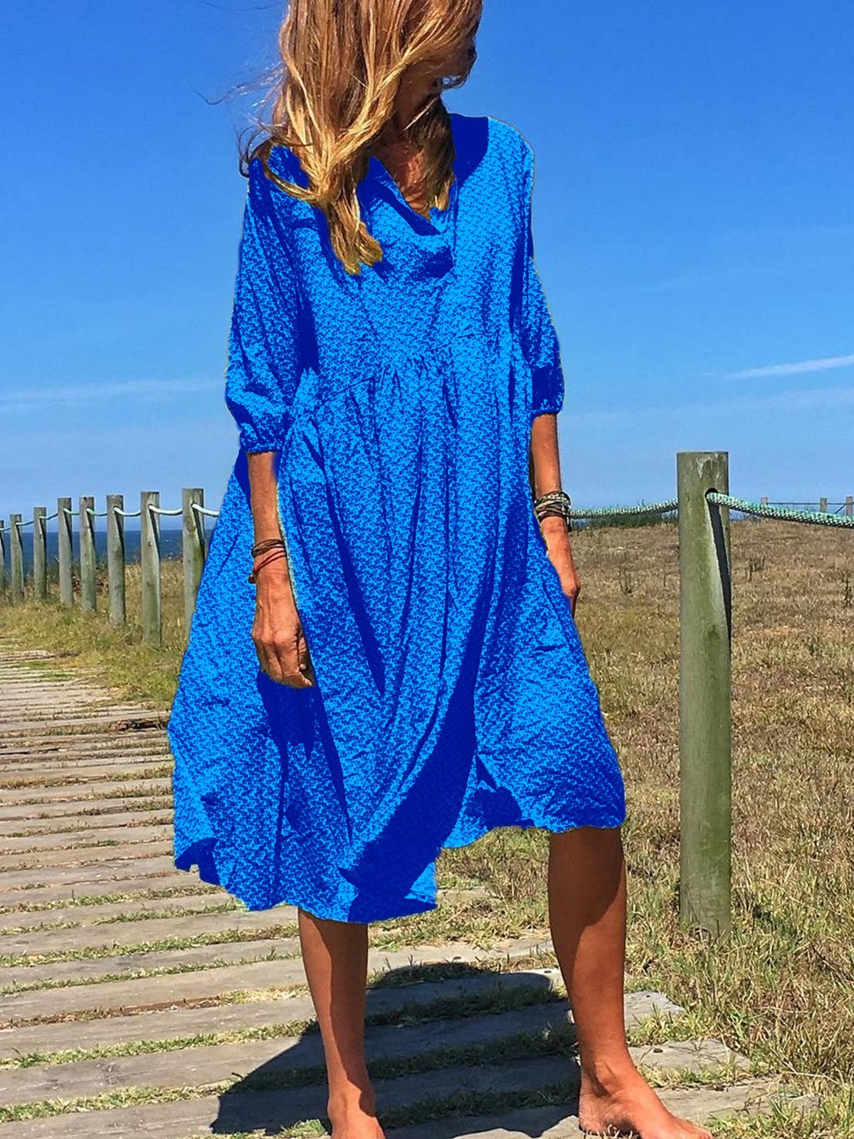 Plus Size  V-neck  Elegant Casual  Midi  Dress