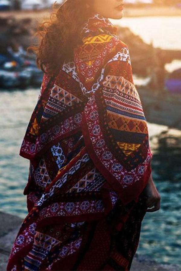 Bohemian Printing Tassel Cardigan Seaside Beachwear