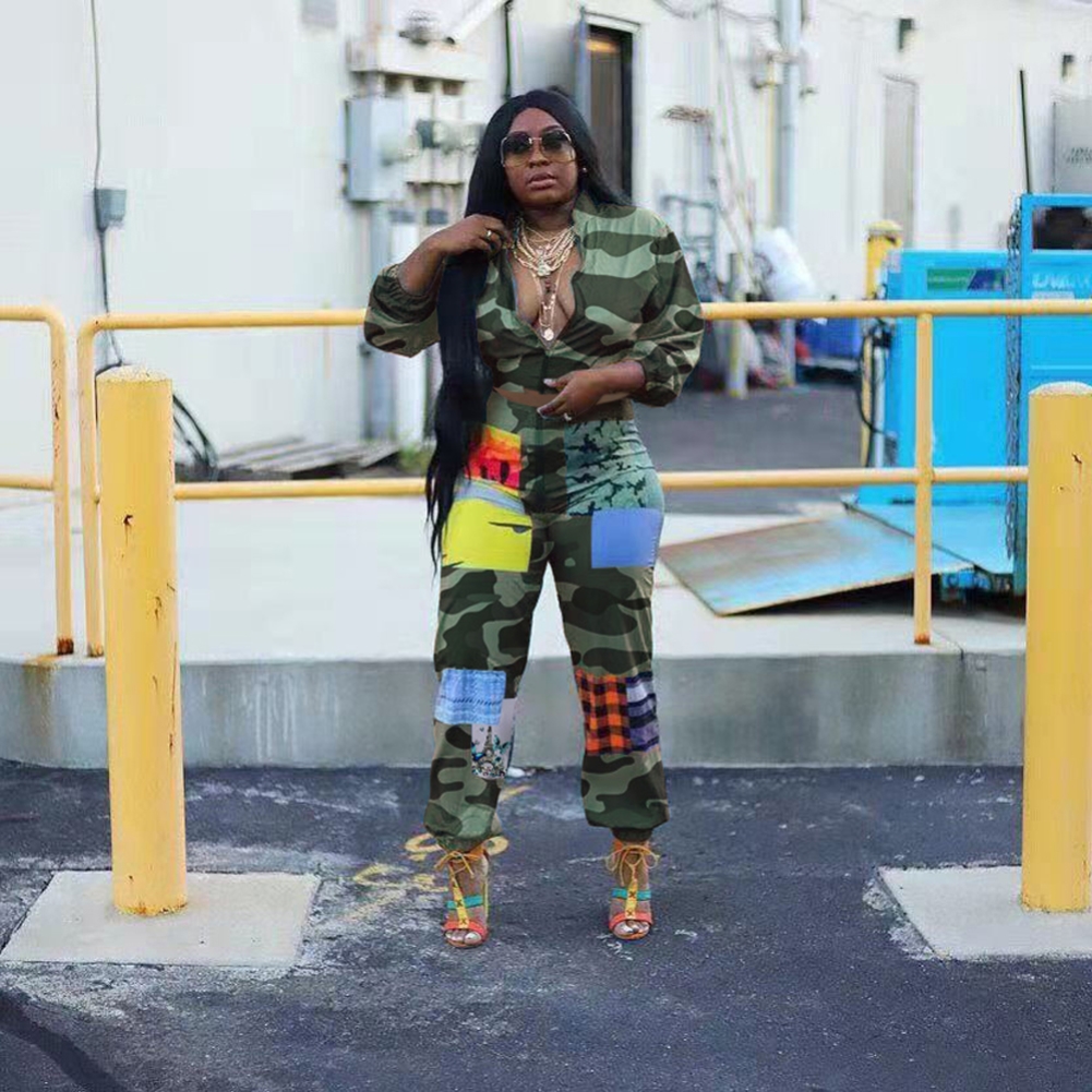 Casual Print Two Piece Matching Crop Top and Pants Set