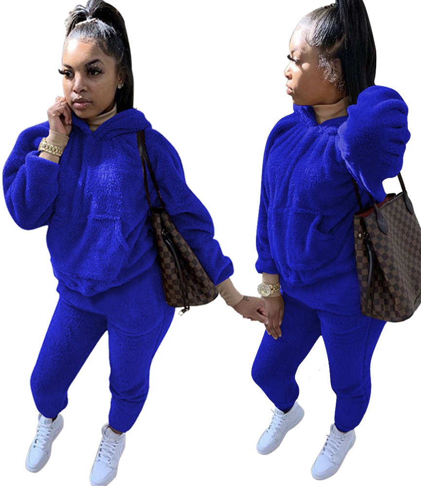 Plus Size Winter Fleece Hoody Plain Sweatsuit