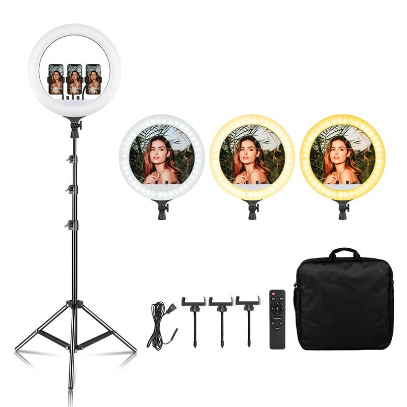 18 Inch Selfie Ring Light LED Video Lamp With Tripod Stand Phone Clip For YouTube Live