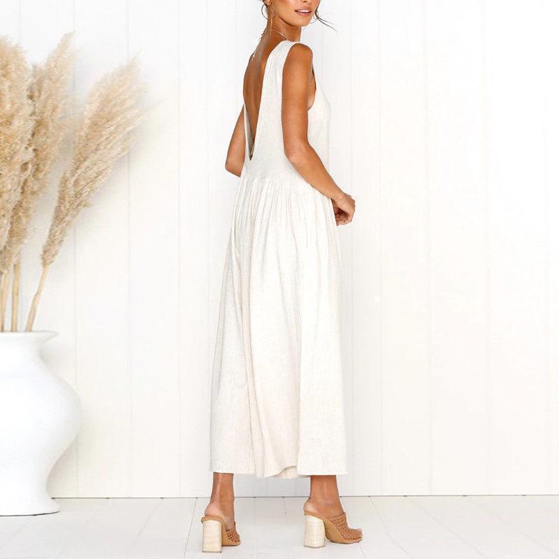 Casual Round Collar Plain Loose Sleeveless Jumpsuit