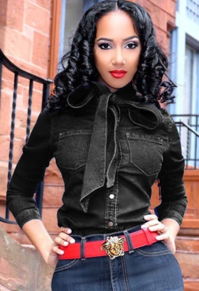 Black Denim Tied Fitting Blouse