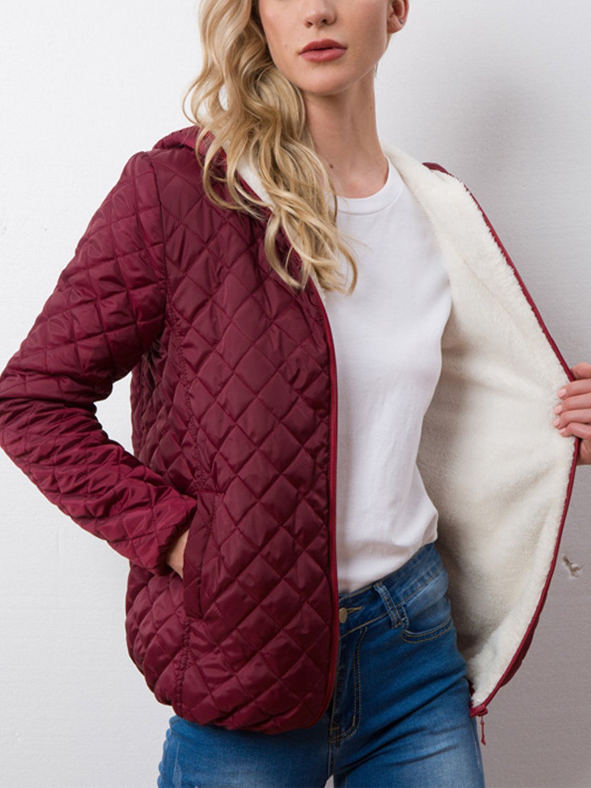 Crew Neck Hooded Cotton-padded  Coats