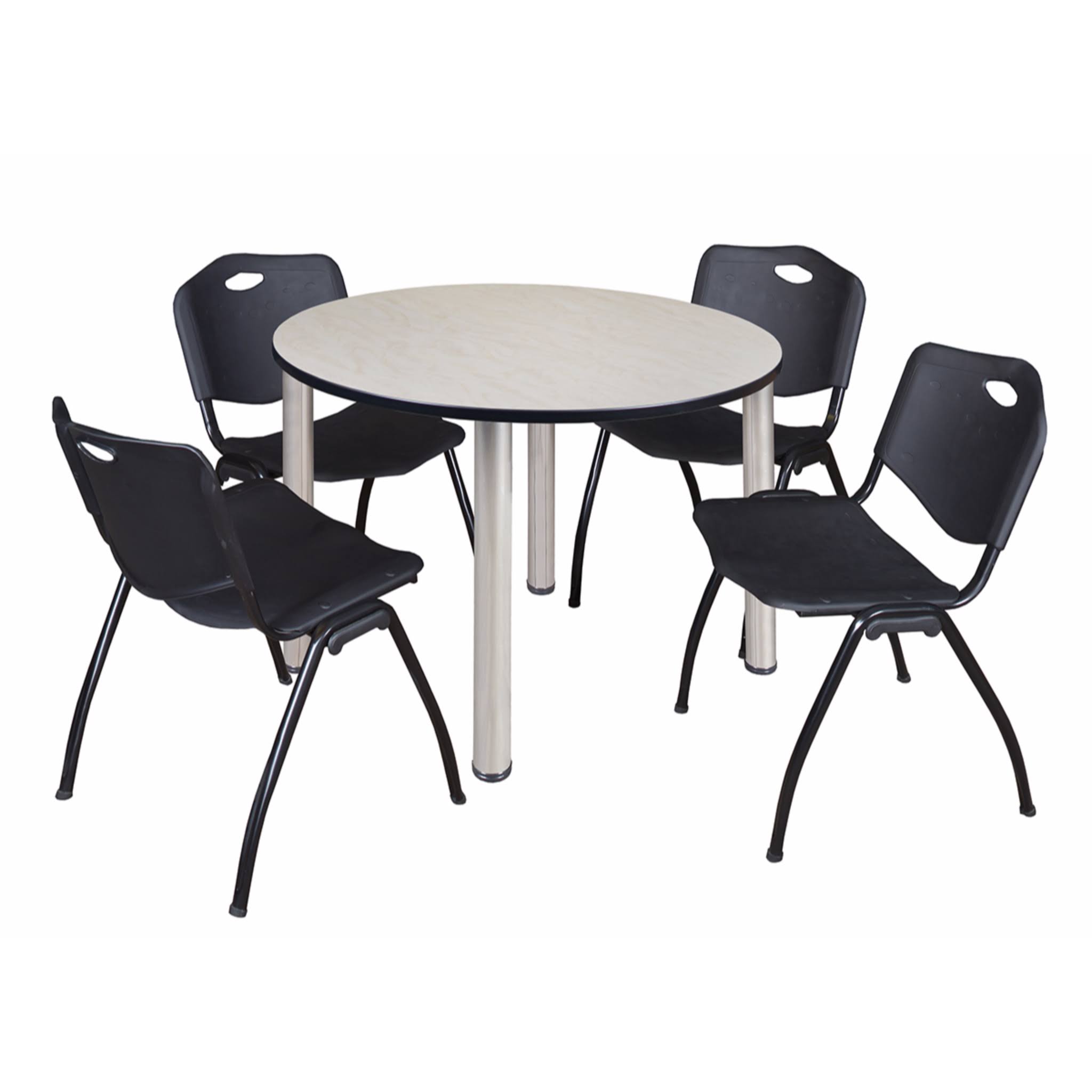 Regency Kee 48x22 Round Breakroom Table- Maple/ Chrome 4 &M& Stack Chairs- Blue