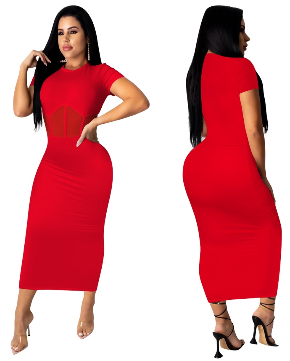 Summer Mesh Patchwork Midi Dress