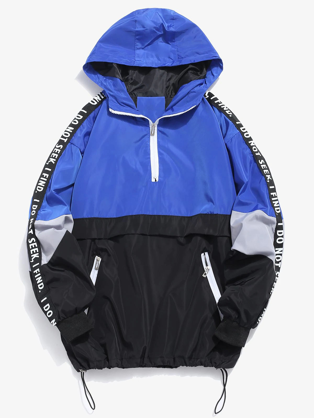 Contrast Half Zip Letter Striped Hoodie - Blue