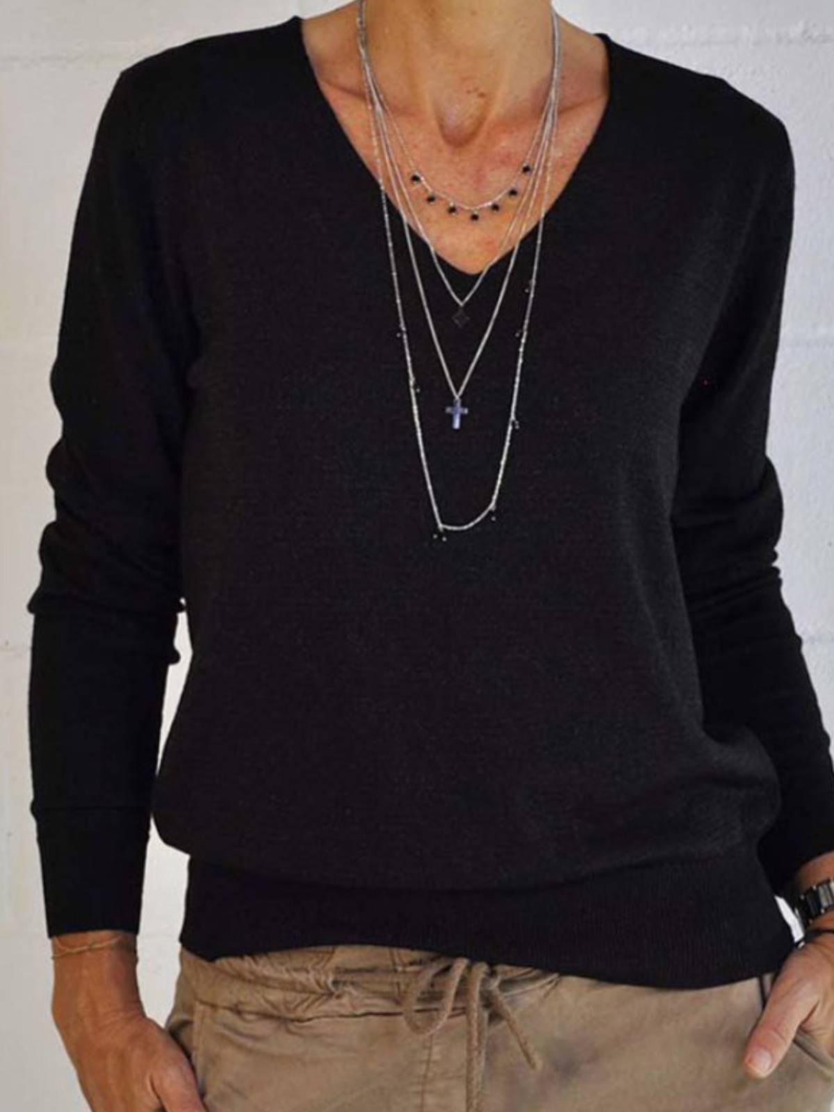 Long Sleeve Plain Shirts & Tops