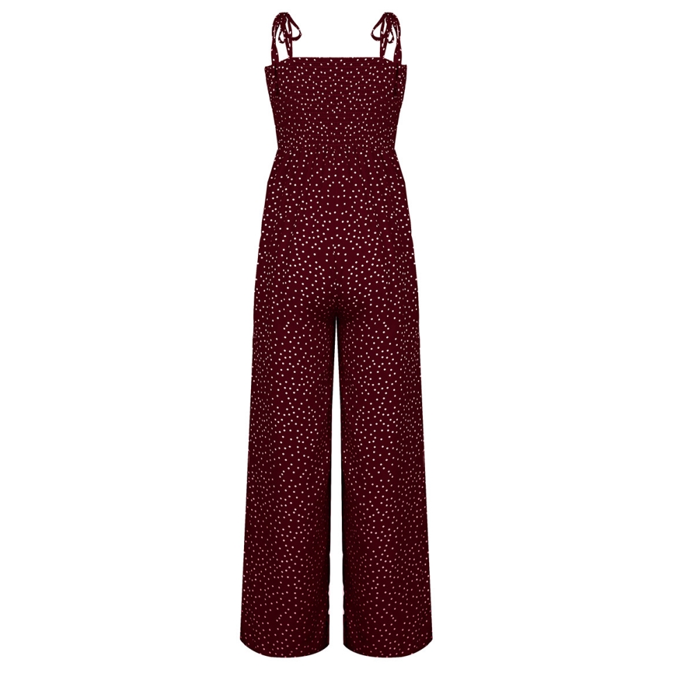 Summer Dot High Waist Strap Wide Legges Jumpsuit