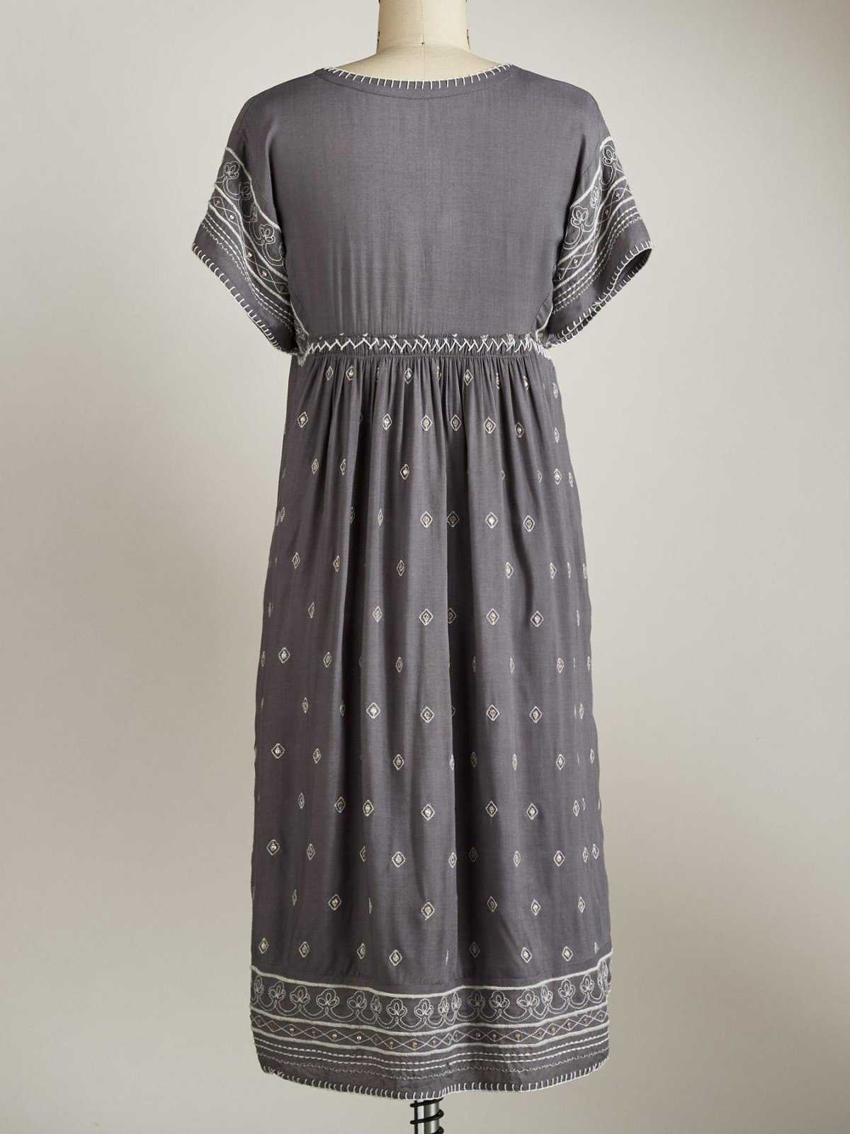 Holiday Tribal Printed V-neck Short Sleeve Pockets Dress