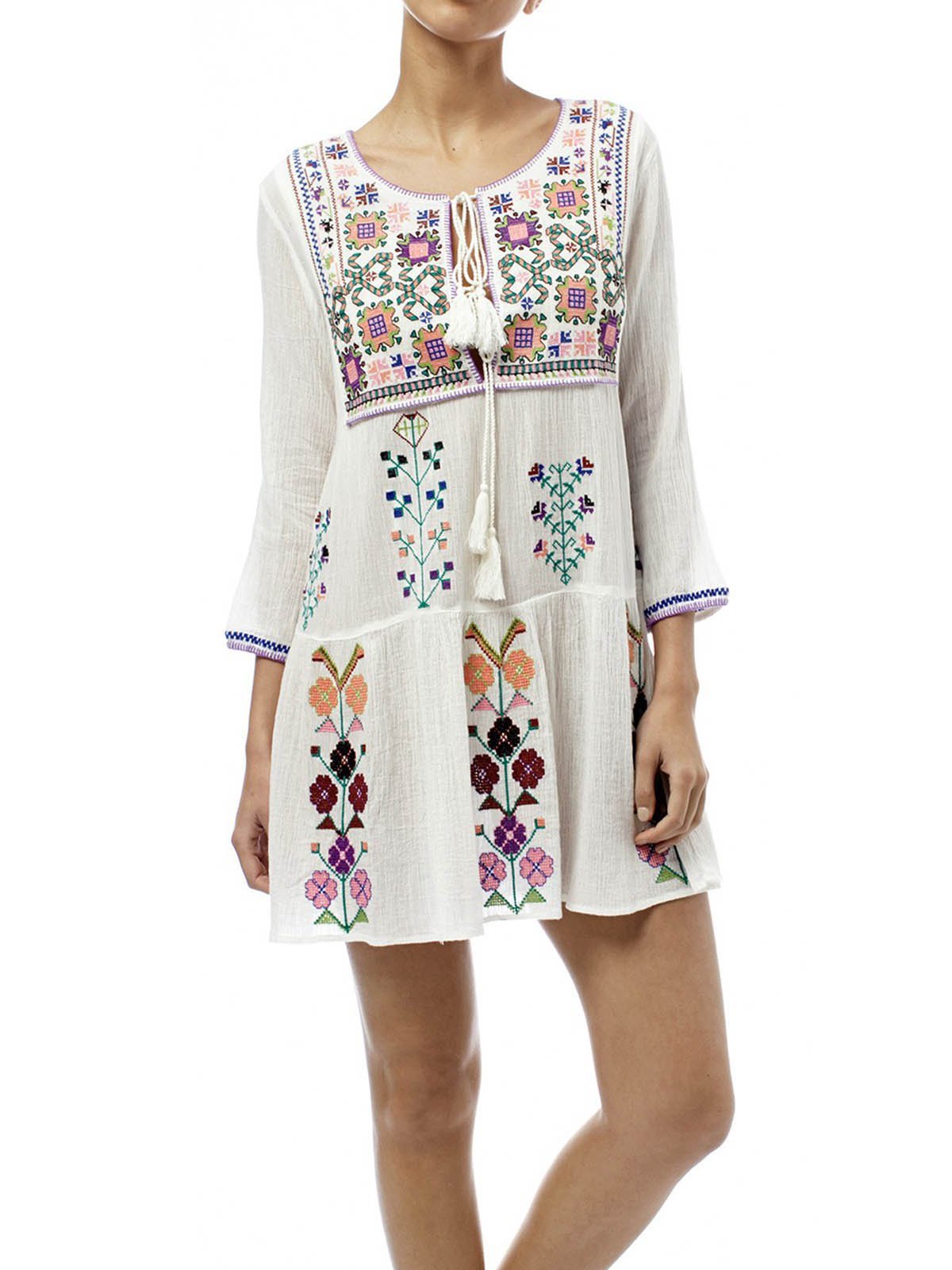 White Floral Floral-Print Boho Dresses