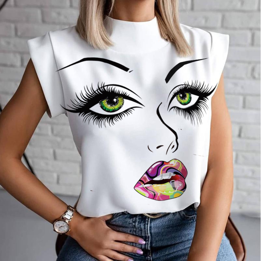 Summer Print White O Neck Regular Shirt