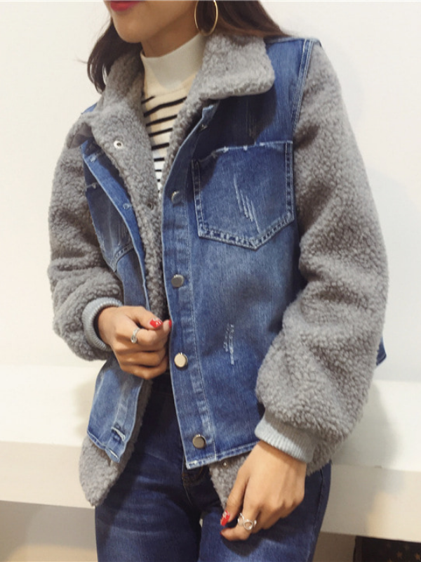 Two Piece Cotton-Blend Plus Jeans Jacket Casual Coat