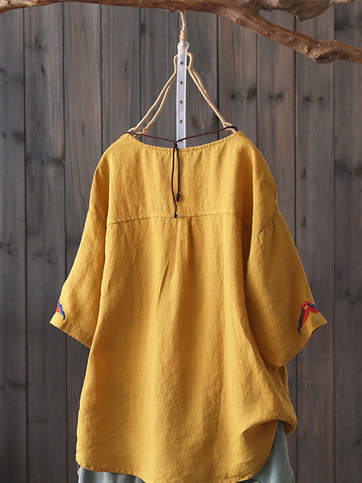 Women Casual Embroidered Tops Tunic Blouse Shirt